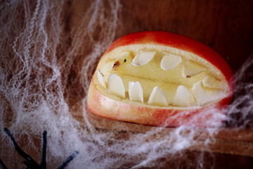 Halloween mouth with teeth made from an apple