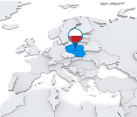 Poland on a map of Europe