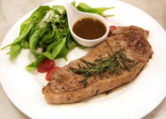 Premium ribeye steak on a well decorated dish