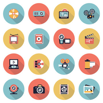Photo & video modern flat color icons.