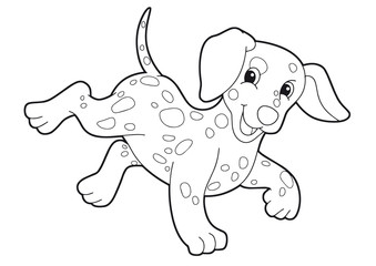 Cartoon coloring page with a happy dog running - isolated - illustration for children