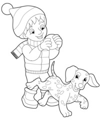 Winter activity - coloring page - illustration for the children