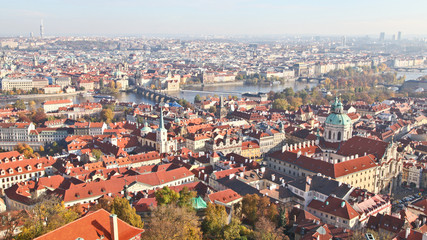 Fototapeta na wymiar Top view of Prague city in Autumn