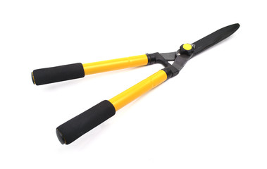 Scissors to cut the grass isolated on white background
