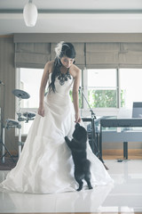Young bride and Dog