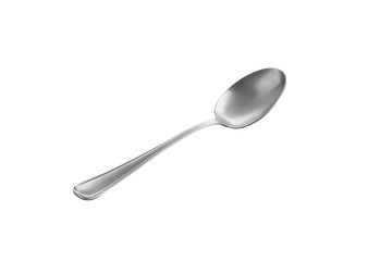one stainless spoon on white background