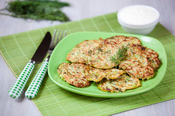 Green pancakes with zucchini and herbs