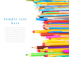 School tools and accessories on white background.