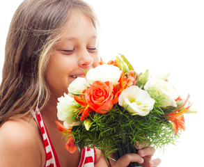 kid with bouquet of flowers