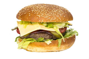 hamburger on a white background in the restaurant