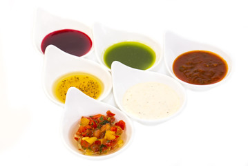 sauces on a white background in the restaurant