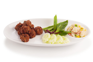 thai spicy minced deep fried pork