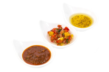 sauces on a white background in the restaurant
