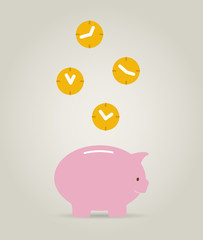 time it´s money concept, piggy bank with clocks