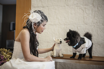Young bride and Dog