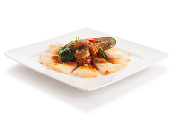 seafood with fried roti