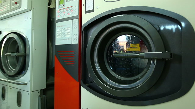 Automatic washing machine in laundry, close-up