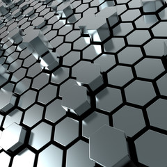 shiny hexagon metal plate background