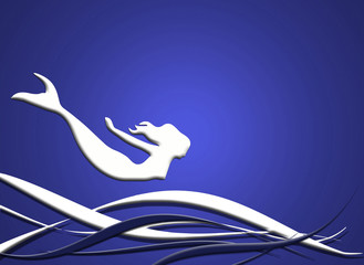 Obraz na płótnie Canvas Sirena saltando, mar, olas, fondo azul, ilustración