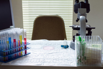 Table research laboratory with equipment chemical