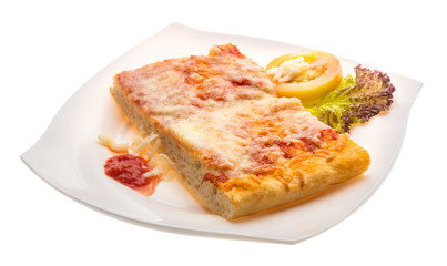 Pizza with tomato sauce and mozarella