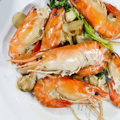 Close up baked Salted Prawns
