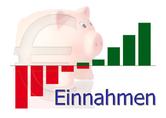 Balkendiagramm Einnahmen Sparschwein und Eurozeichen
