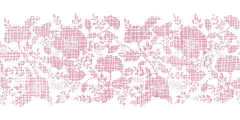 Pink textile birds and flowers horizontal border seamless