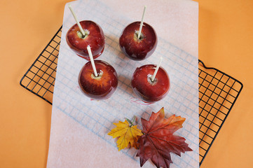 Red toffee caramel candy apples for Halloween