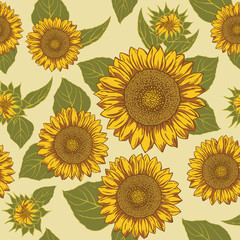 Sunflower seamless background pattern vector.