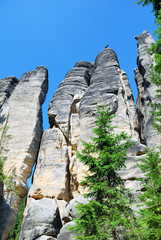 High sandstone rock city towers in Adrspach, Czech Republic