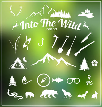 Into the wild, Wilderness icon set vector