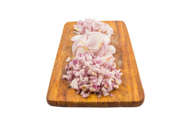 Chopped onions on a chopping board