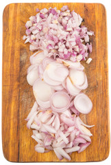 Chopped onions on a chopping board