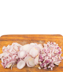 Chopped onions on a chopping board