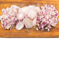 Chopped onions on a chopping board