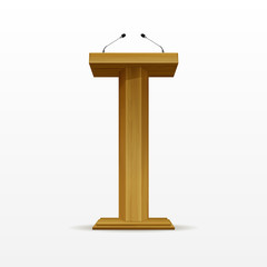 Wood Podium Tribune Rostrum Stand with Microphones