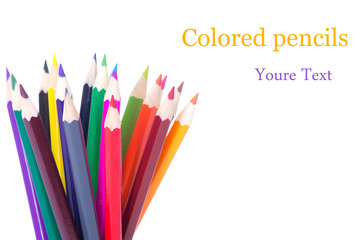 Colour pencils isolated on white background close up