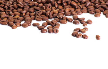 Brown coffee beans isolated on white background