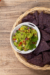 Guacamole dip and Organic Blue Corns Chips