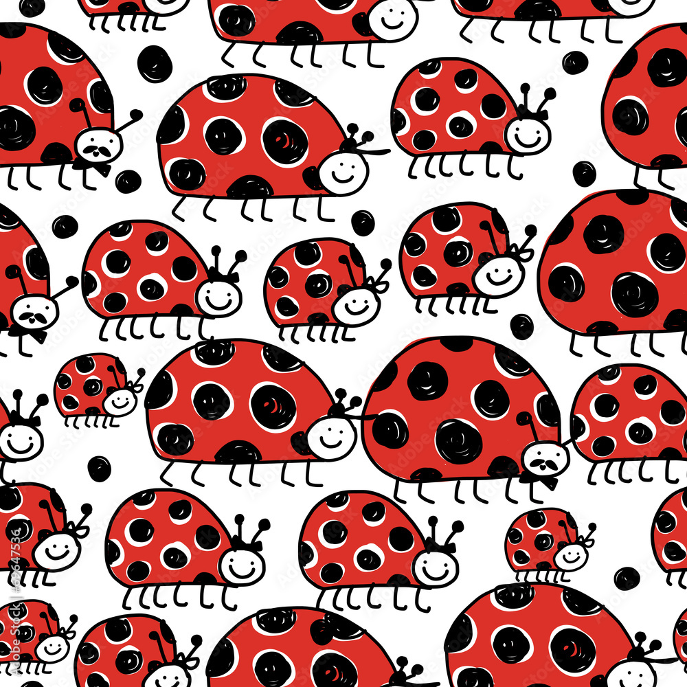 Fototapete Ladybird family, seamless pattern for your design