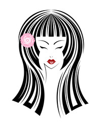 Long hair style icon, logo girl's face