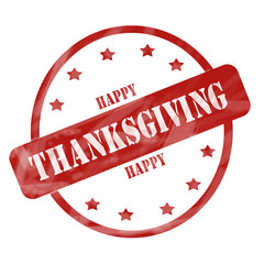 Red Weathered Happy Thanksgiving Stamp Circle and Stars