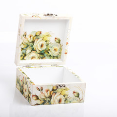 floral pattern box decorated with decoupage paper handmade