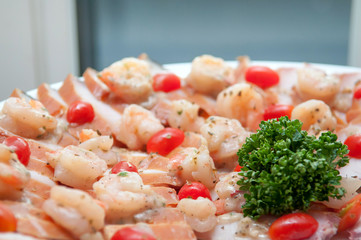 Dessert fish shrimp and tomato