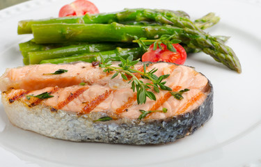 Grilled salmon. Selective focus