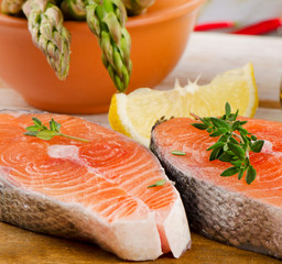 Raw salmon steak