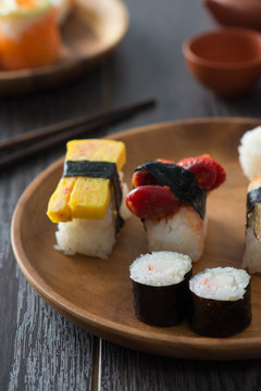 various sushi on plate