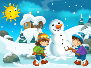 Winter cartoon illustration for the children