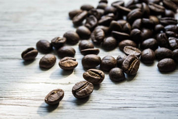 coffee beans on wooden background
